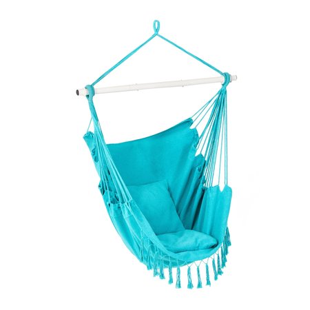 SNOW JOE Bliss Hammocks Fringed Hammock Chair w Pillows, Side Pocket, Spreader Bar, Hanging Hardware BHC-103-LB